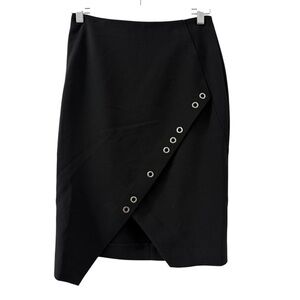 Donna Karan Black Skirt Asymmetrical Hem Silver Grommets Size 2